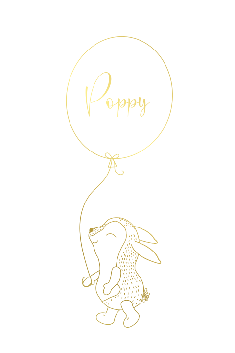 Folie geboortekaartje met konijntje met ballon