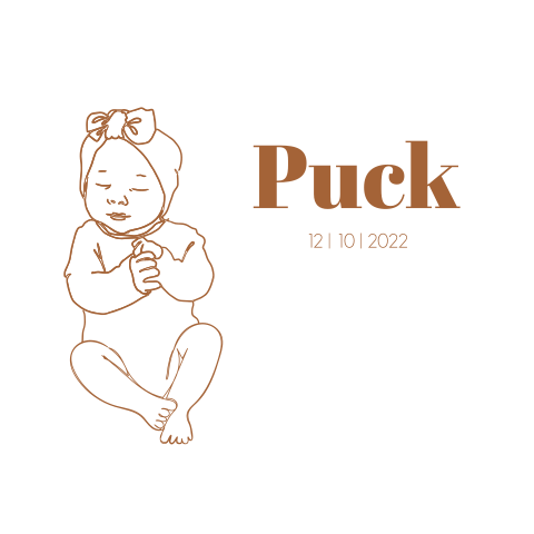 Geboortekaartje meisje met lijntekening baby en stoer lettertype