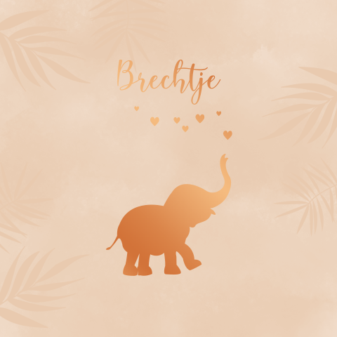 Geboortekaartje met olifantje meisje met koperfolie