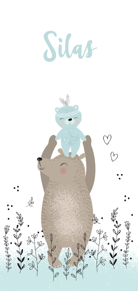 lief geboortekaartje voor een jongen met grote en kleine beer