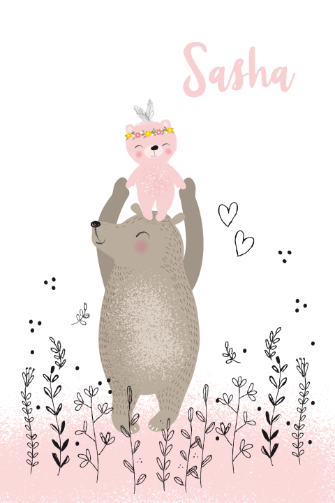 lief geboortekaartje voor een meisje met grote en kleine beer