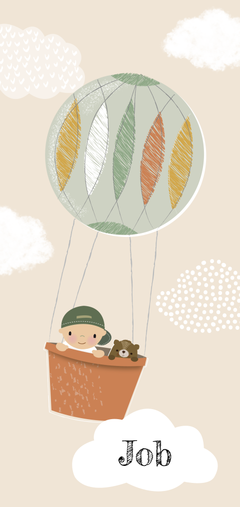 Stoer en lief geboortekaartje voor een zoon met luchtballon